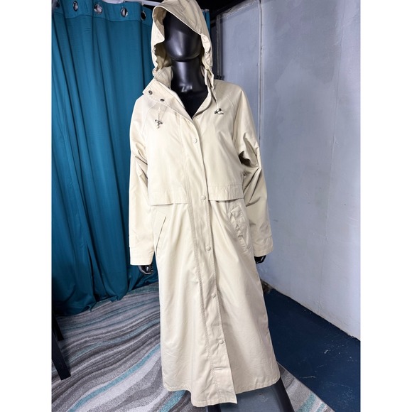 LL Bean Women's Trench Coat Detachable Wool Liner Hooded Beige Raincoat Medium - Picture 1 of 15